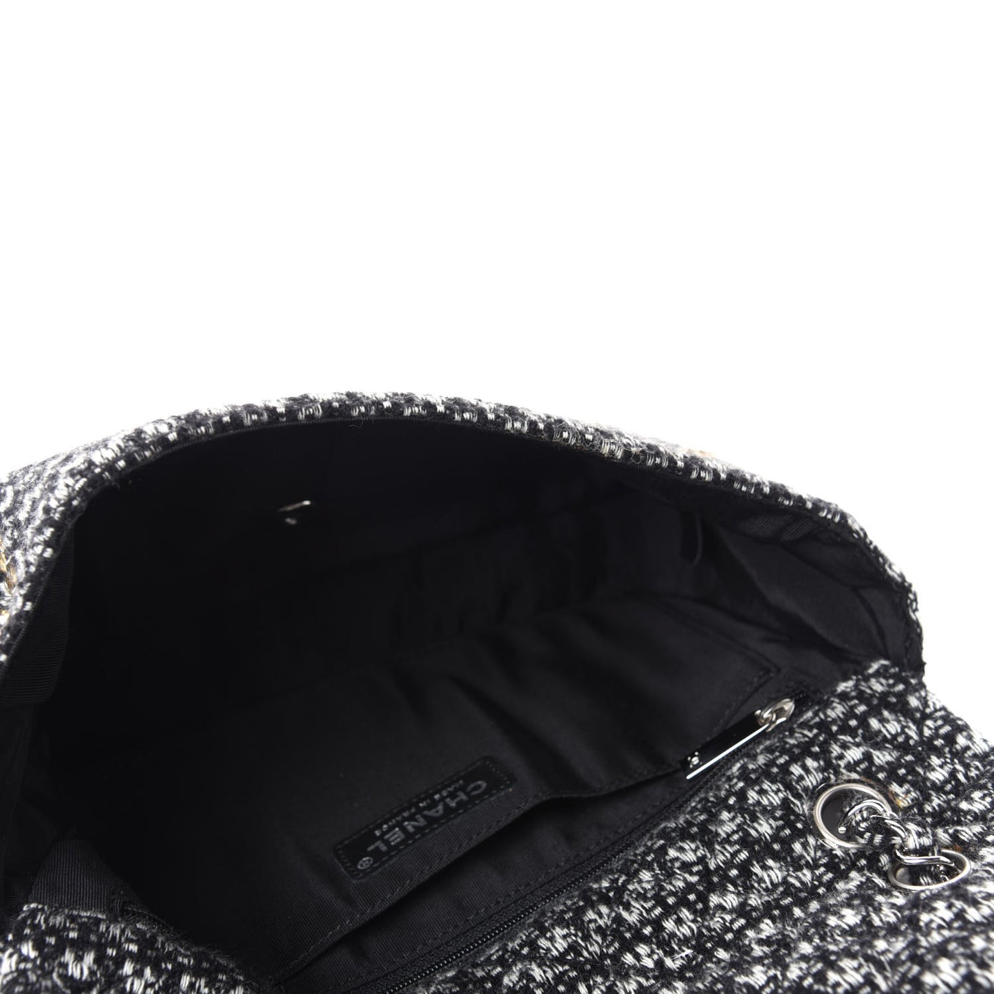 Crystal Tweed Quilted Medium Single Flap Black