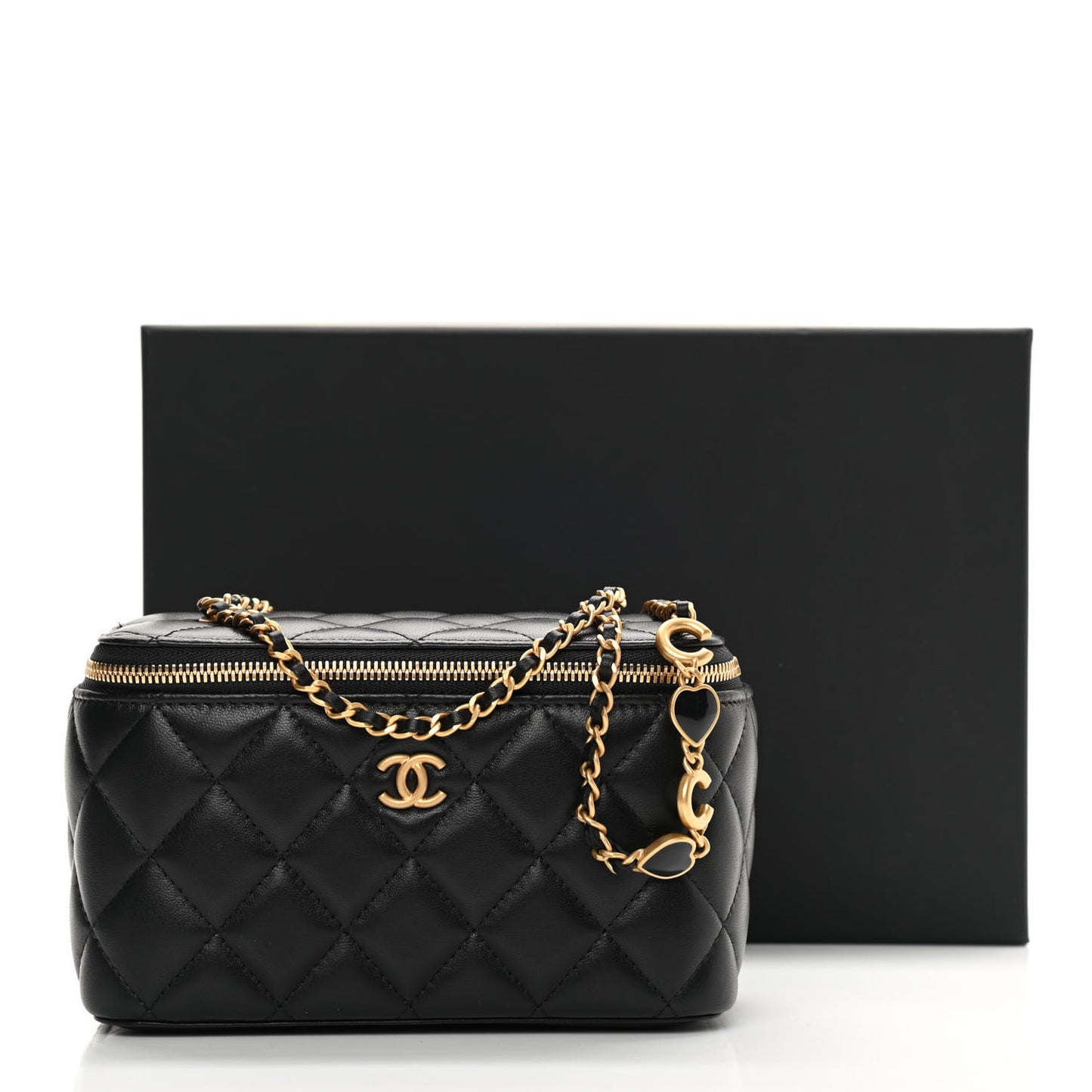 Lambskin Quilted Small Coco Vanity Case With Chain Black