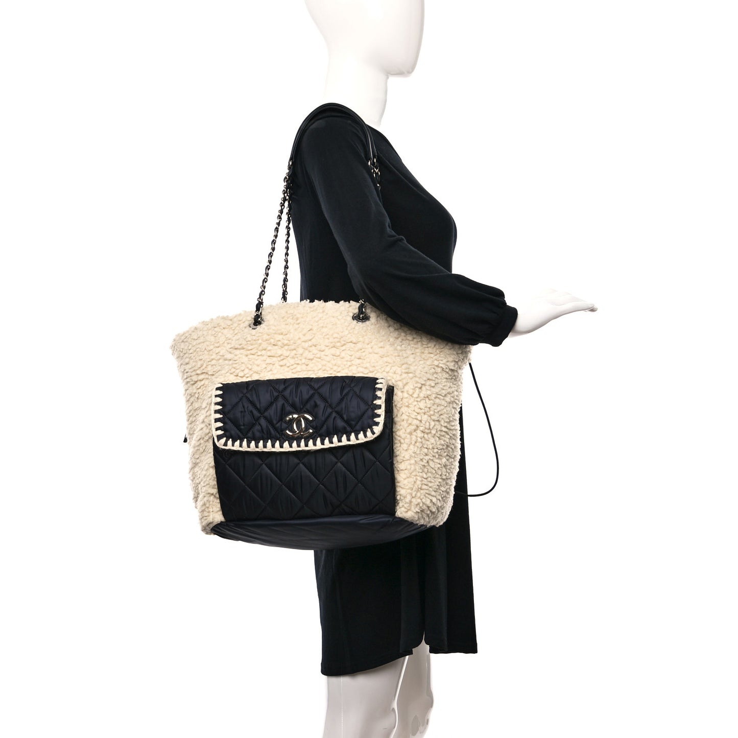 Wool Nylon Quilted Coco Neige Tote Black Ecru