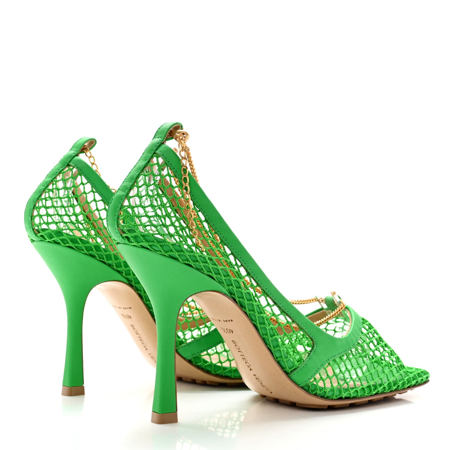 Bottega Veneta Mesh Calfskin Chain Stretch Pumps 40.5 Parakeet 4 of 9