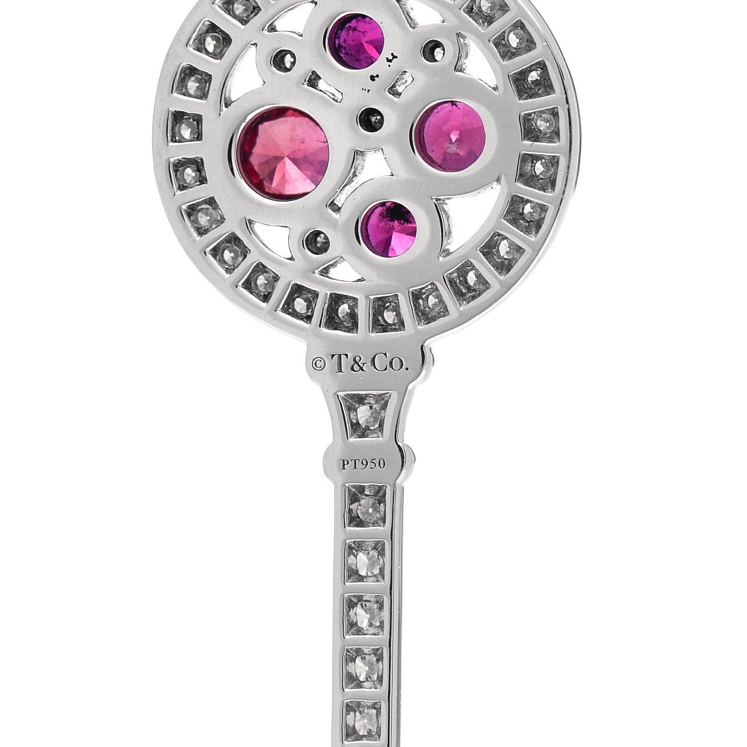 Tiffany Platinum Diamond Ruby Cobblestone Key Pendant 3 of 3
