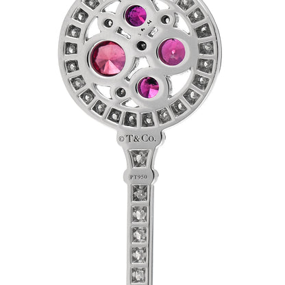 Tiffany Platinum Diamond Ruby Cobblestone Key Pendant 3 of 3