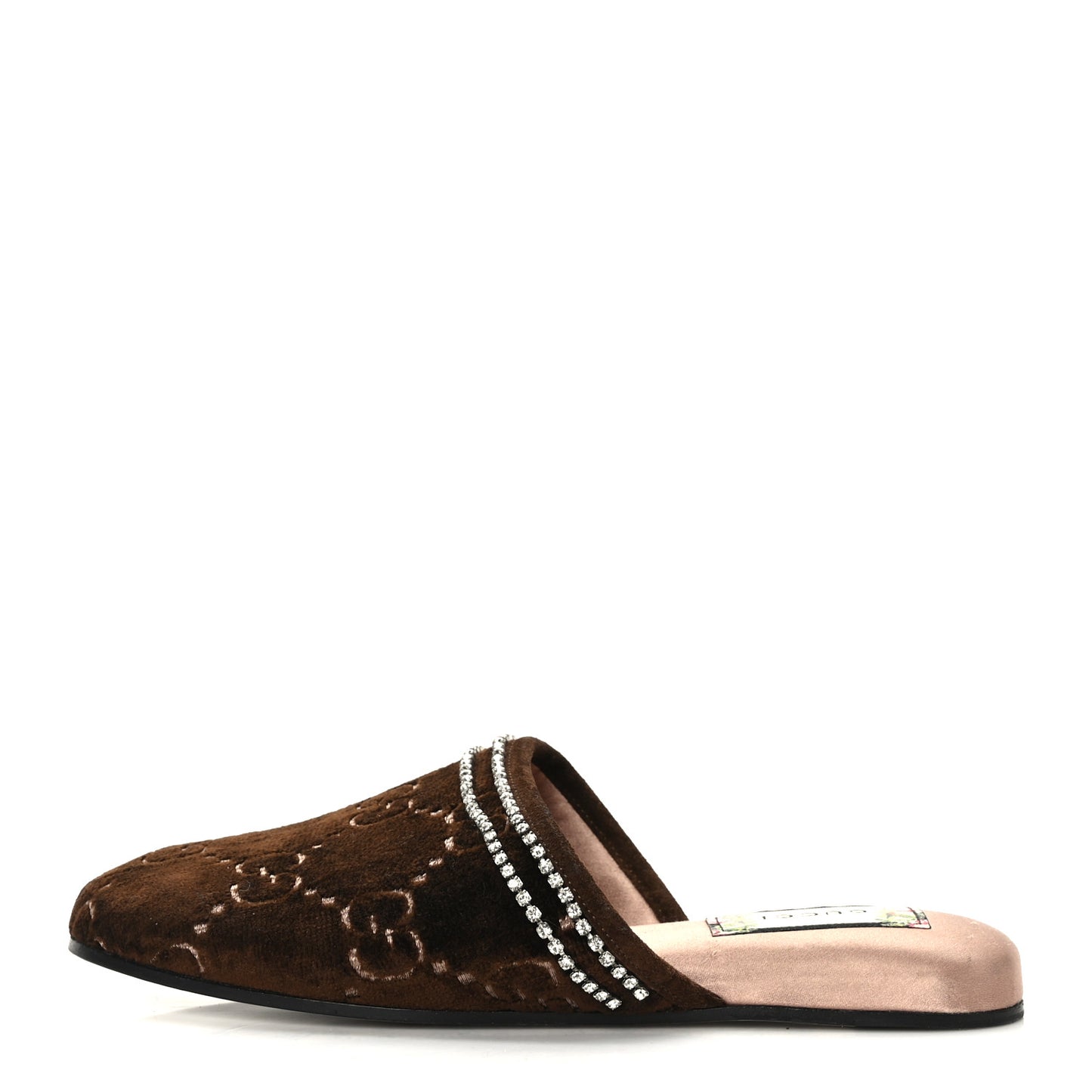 Velvet GG Monogram Crystal Slippers 35.5 Brown Vintage Cocoa