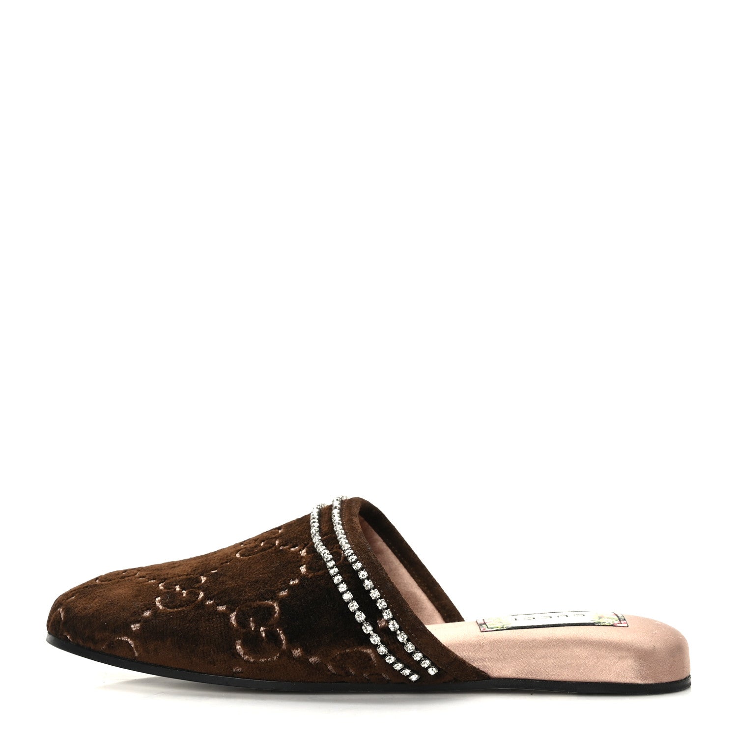 Gucci Velvet GG Monogram Crystal Slippers 35.5 Brown Vintage Cocoa 1 of 7