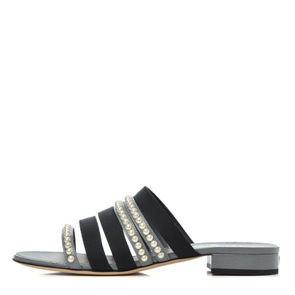 Chanel Patent Grosgrain CC Pearl Mules 38 Grey Black 1 of 11