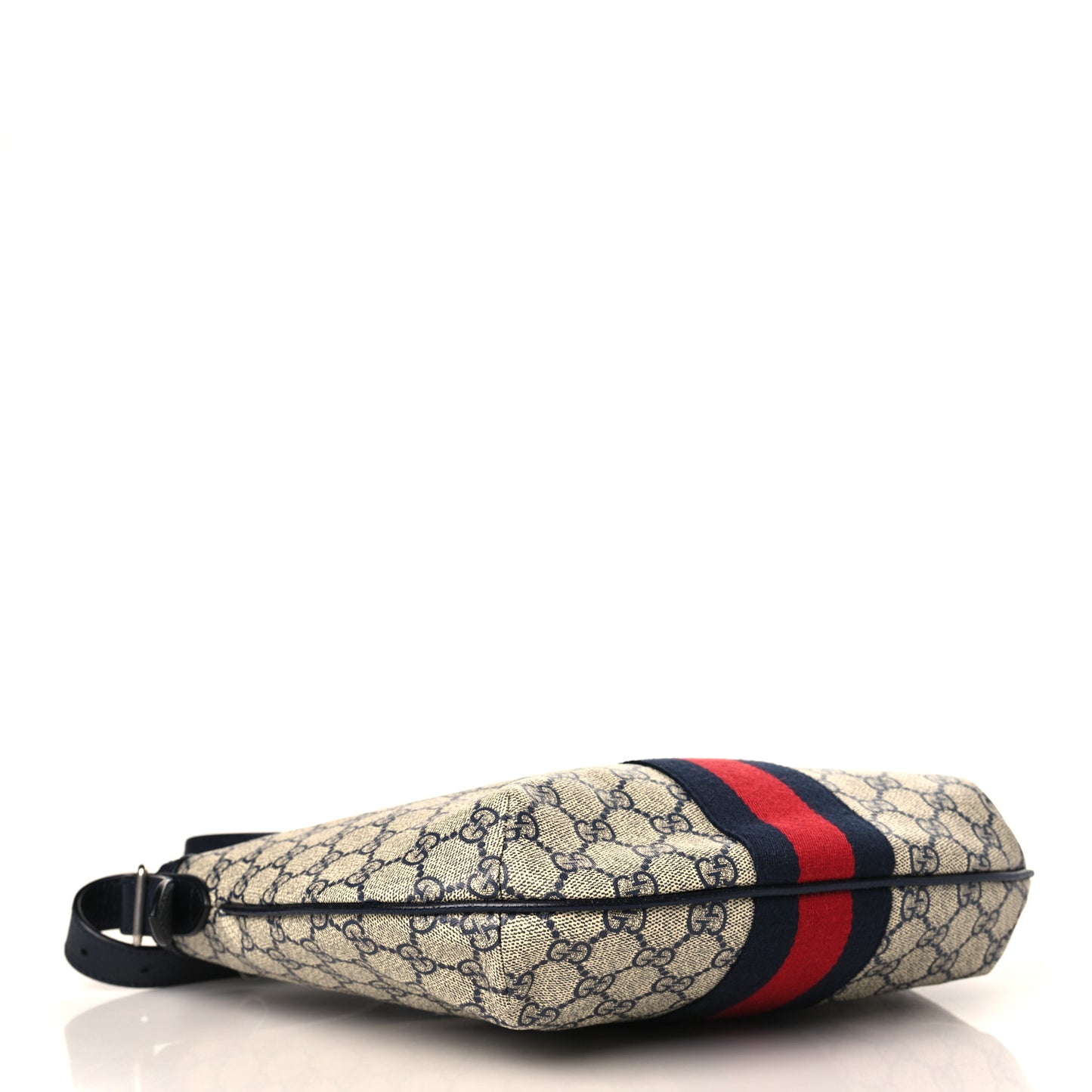 GG Supreme Monogram Textured Dollar Calfskin Web Small Ophidia Half Moon Hobo Beige Blue