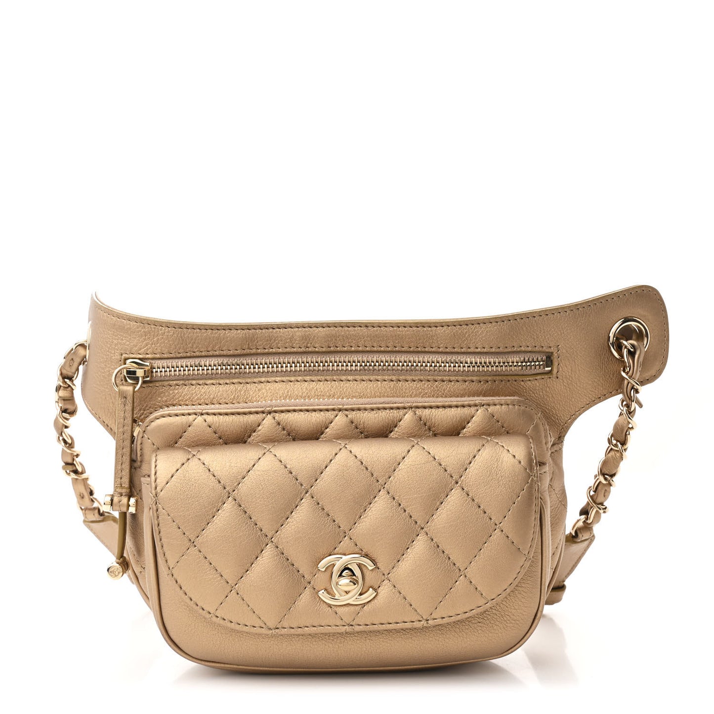 Metallic Calfskin Quilted Waist Bag Gold