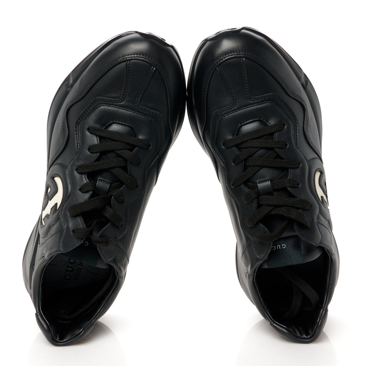 Dali Soft Calfskin Cut Out Interlocking G Mens Rhyton Sneakers 11 Black Ivoire