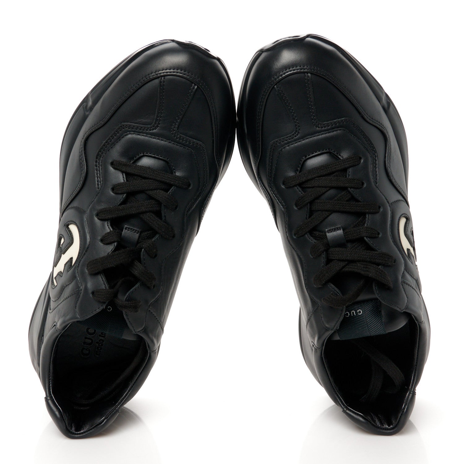 Gucci Dali Soft Calfskin Cut Out Interlocking G Mens Rhyton Sneakers 11 Black Ivoire 2 of 10