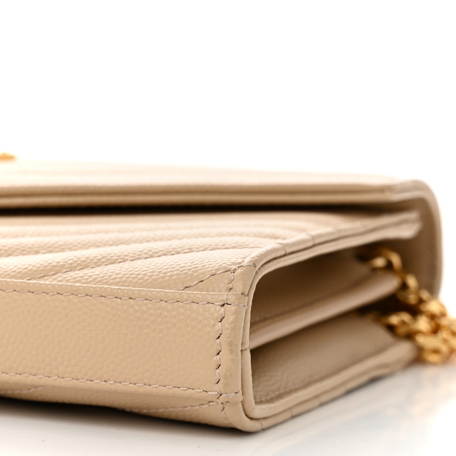 Saint Laurent Grain De Poudre Matelasse Chevron Monogram Chain Wallet Nude Powder 10 of 10