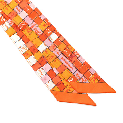 Hermes Silk Bolduc Au Carre Twilly Orange Blanc Vieux 1 of 4
