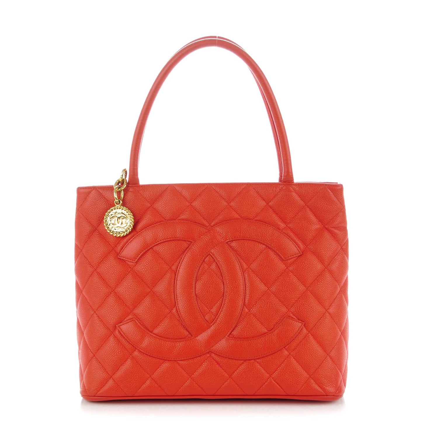 Caviar Quilted Medallion Tote Orange