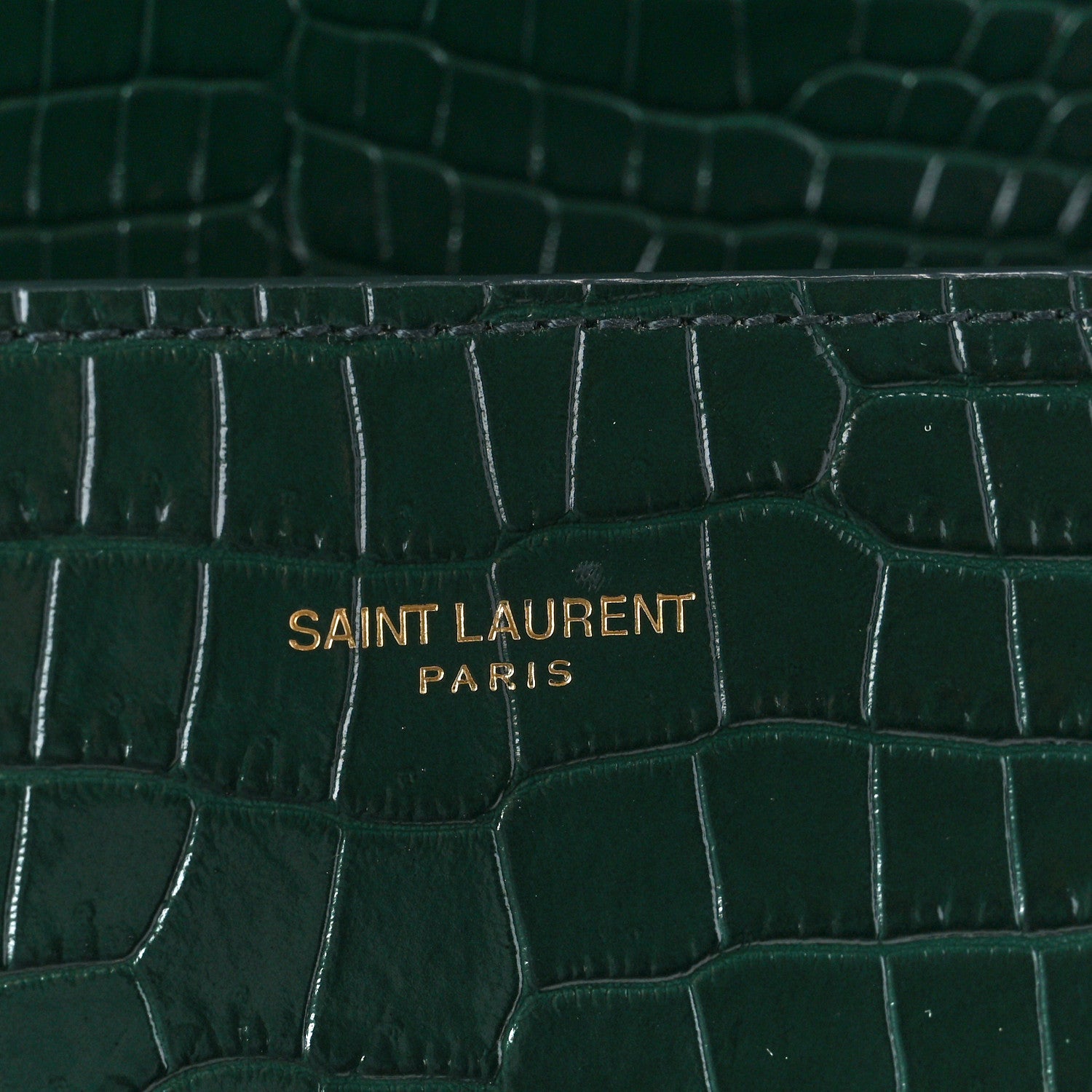 Saint Laurent Calfskin Crocodile Embossed Mini Classic Monogram Cassandra Top Handle Green 8 of 11