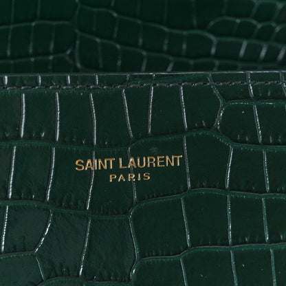Saint Laurent Calfskin Crocodile Embossed Mini Classic Monogram Cassandra Top Handle Green 8 of 11