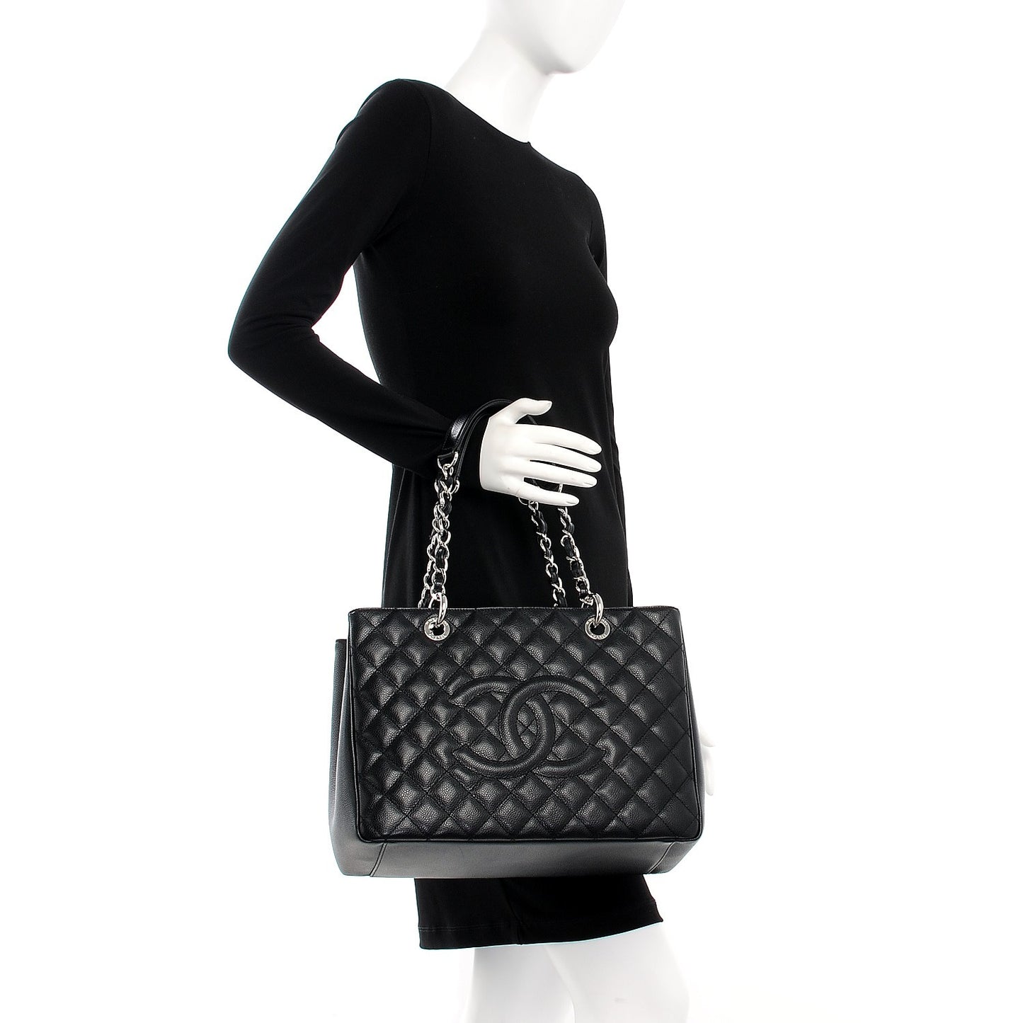 Caviar Quilted Grand Shopping Tote GST Black
