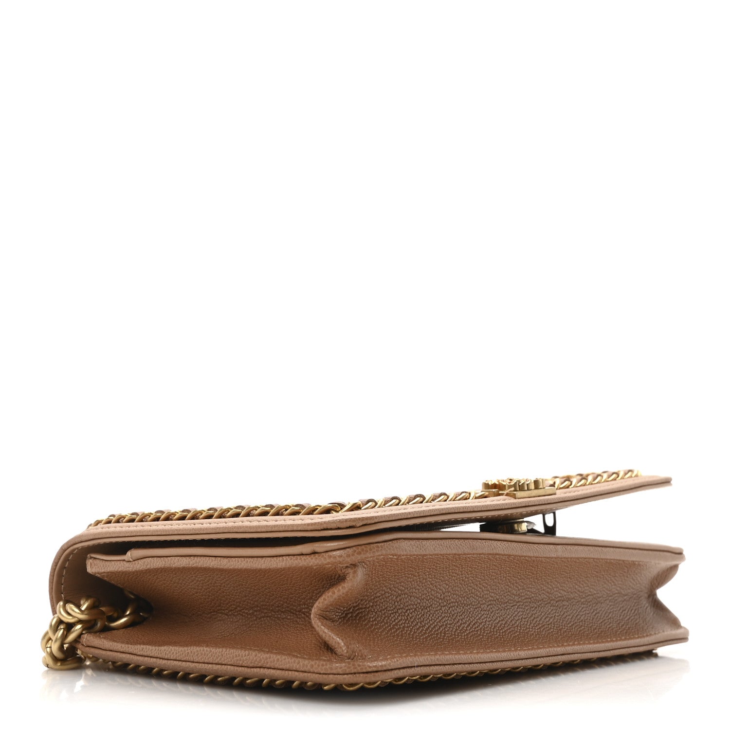 Chanel Caviar Quilted Chain Around Boy Wallet On Chain WOC Beige 4 of 11
