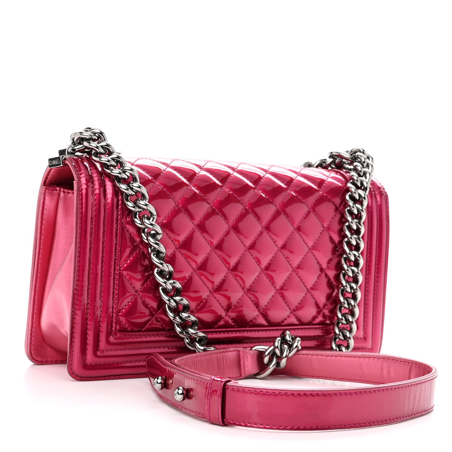 Chanel Metallic Patent Calfskin Quilted Medium Boy Flap Pink 3 of 10