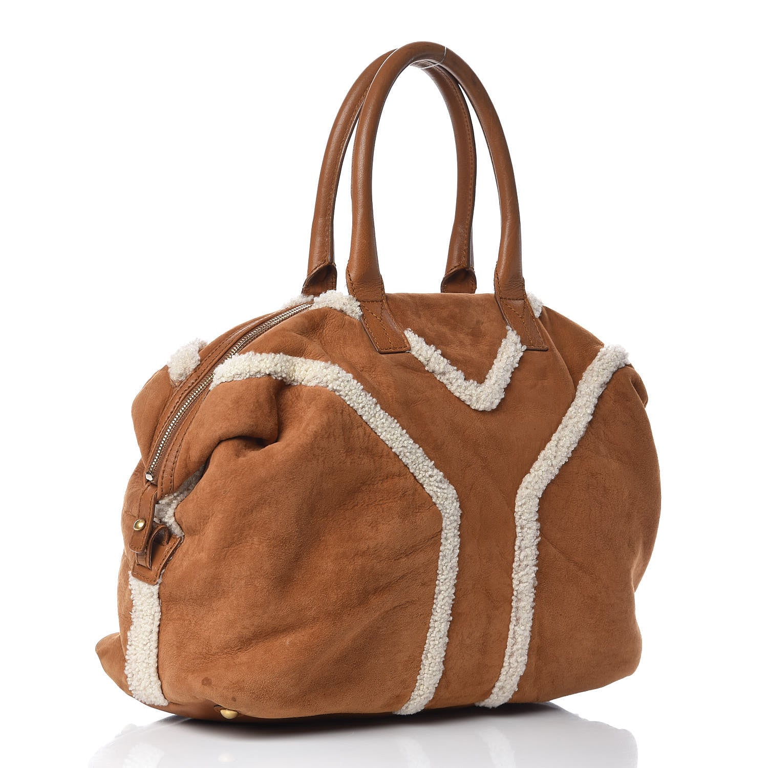 Saint Laurent Suede Shearling Medium Easy Sac Tan 3 of 15