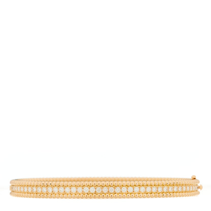 Van Cleef & Arpels 18K Yellow Gold Diamond Perlee 1-Row Bangle Bracelet L 1 of 3