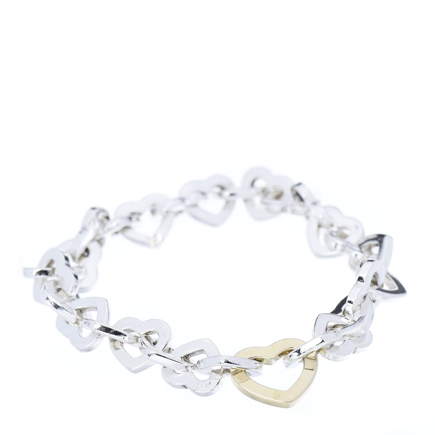 Sterling Silver 18K Yellow Gold Heart Links Bracelet
