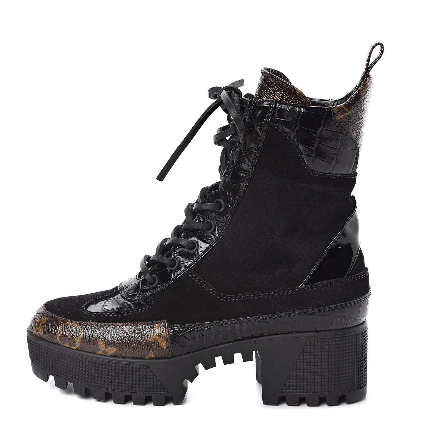 Suede Calfskin Monogram Laureate Platform Desert Boots 36 Black