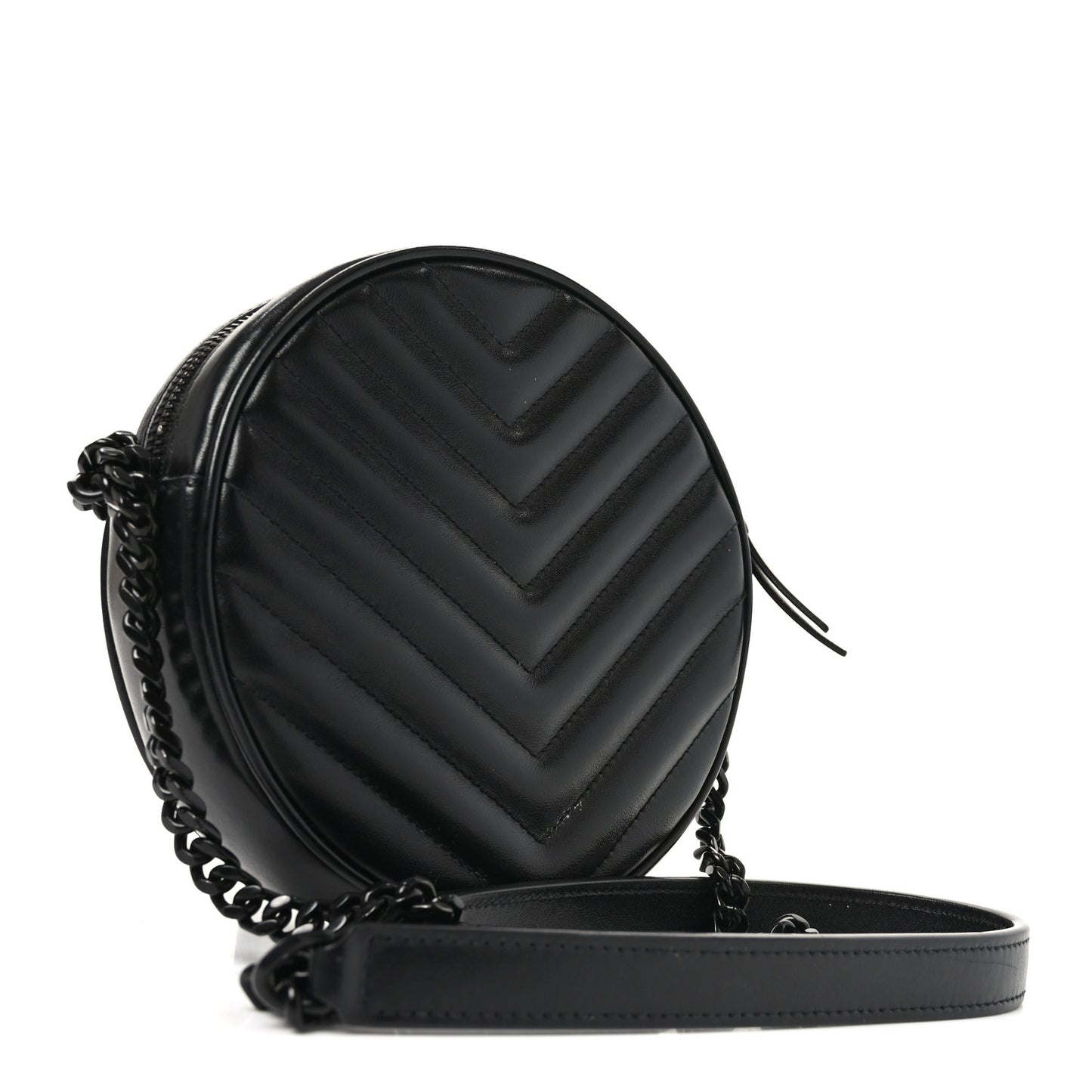 Calfskin Matelasse Chevron Round Vinyle Camera Bag Black