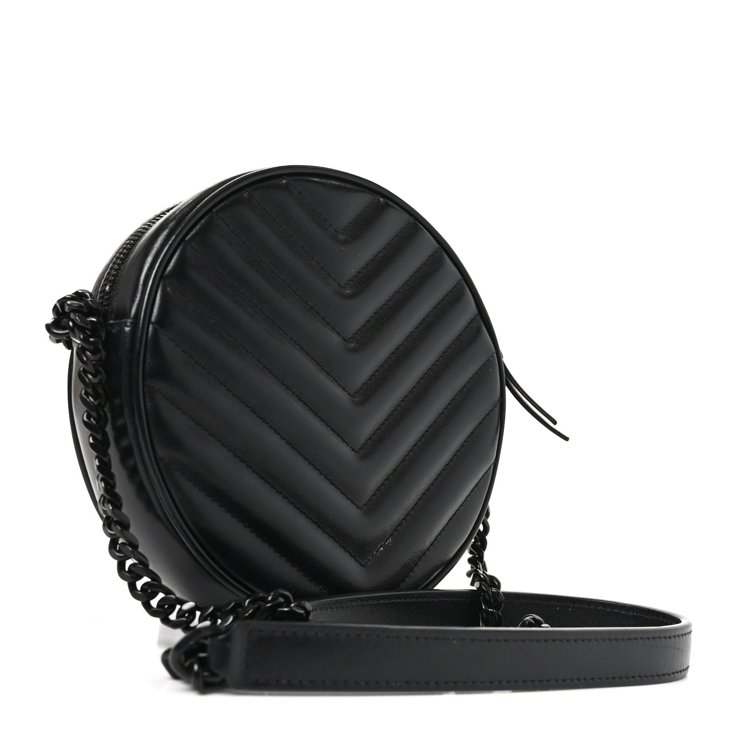 Saint Laurent Calfskin Matelasse Chevron Round Vinyle Camera Bag Black 3 of 11
