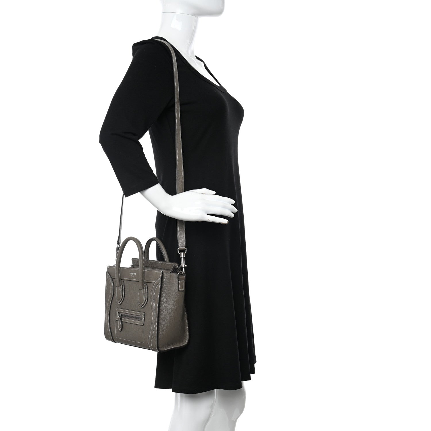 Celine Drummed Calfskin Nano Luggage Souris 2 of 11
