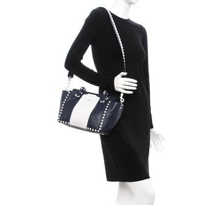 Valentino Garavani Vitello Colorblock Small Free Rockstud Tote Marine Optic White 2 of 8