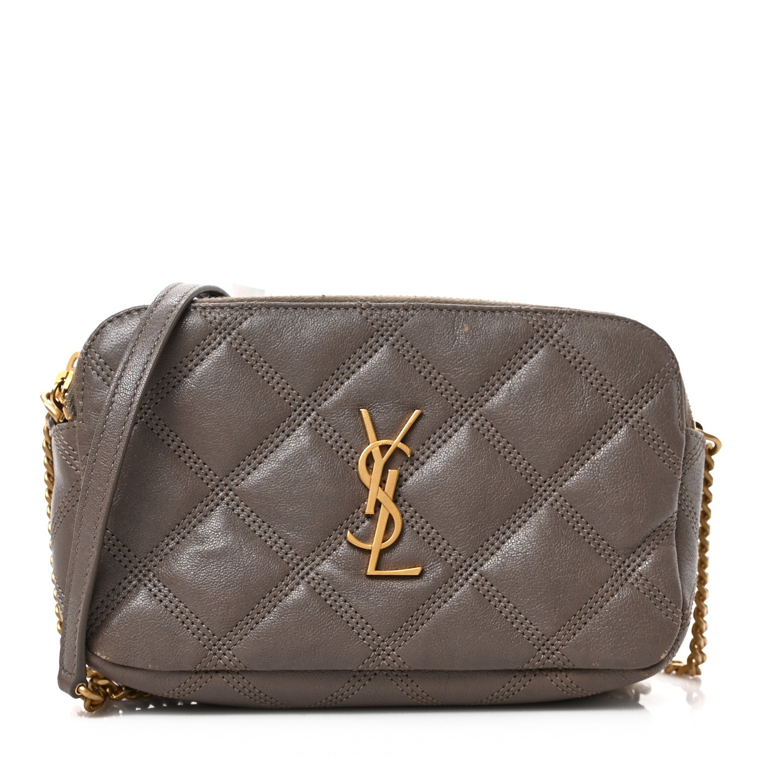 Saint Laurent Grained Lambskin Quilted Mini Becky Double Zip Bag Taupe 1 of 8
