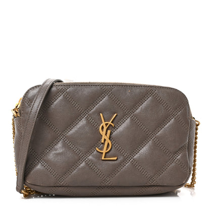 Saint Laurent Grained Lambskin Quilted Mini Becky Double Zip Bag Taupe 1 of 8