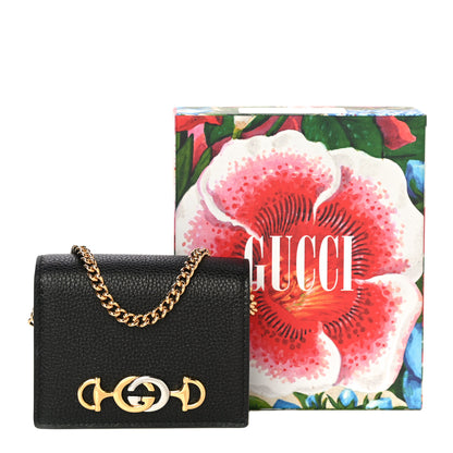 Gucci Grainy Calfskin Zumi Chain Card Case Wallet Black 10 of 10