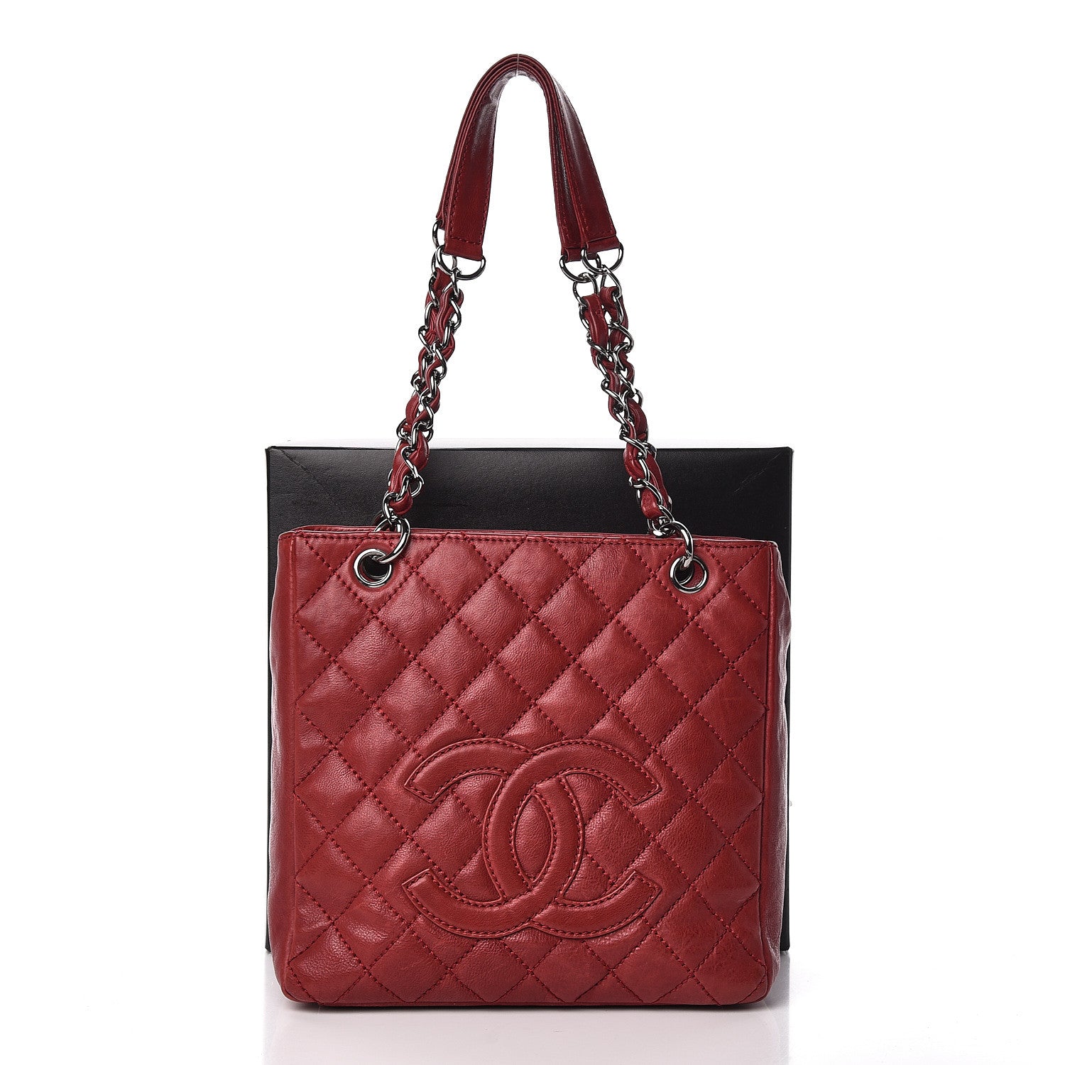 Chanel Calfskin Quilted Petit Shopping Tote PST Dark Red 14 of 14