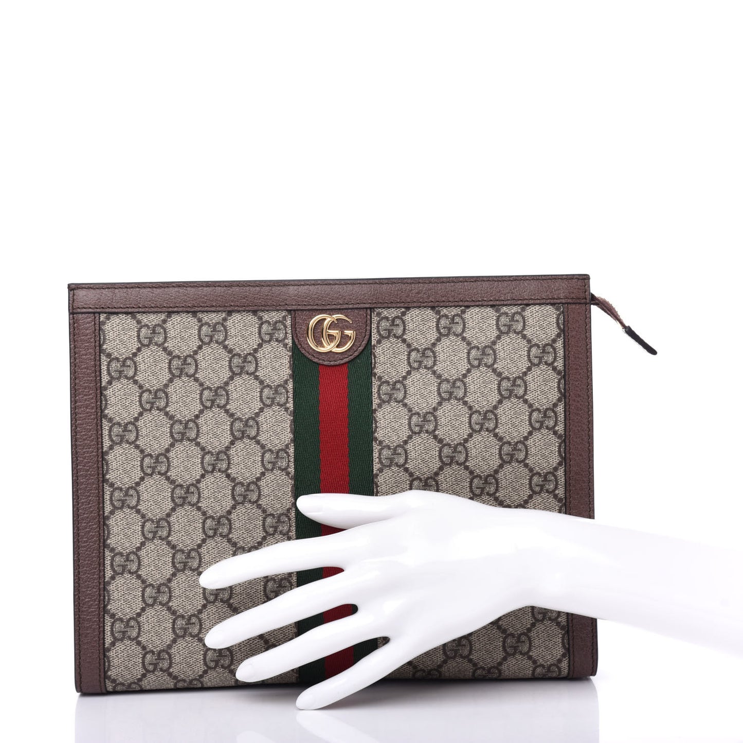 GG Supreme Monogram Web Ophidia Pouch Brown