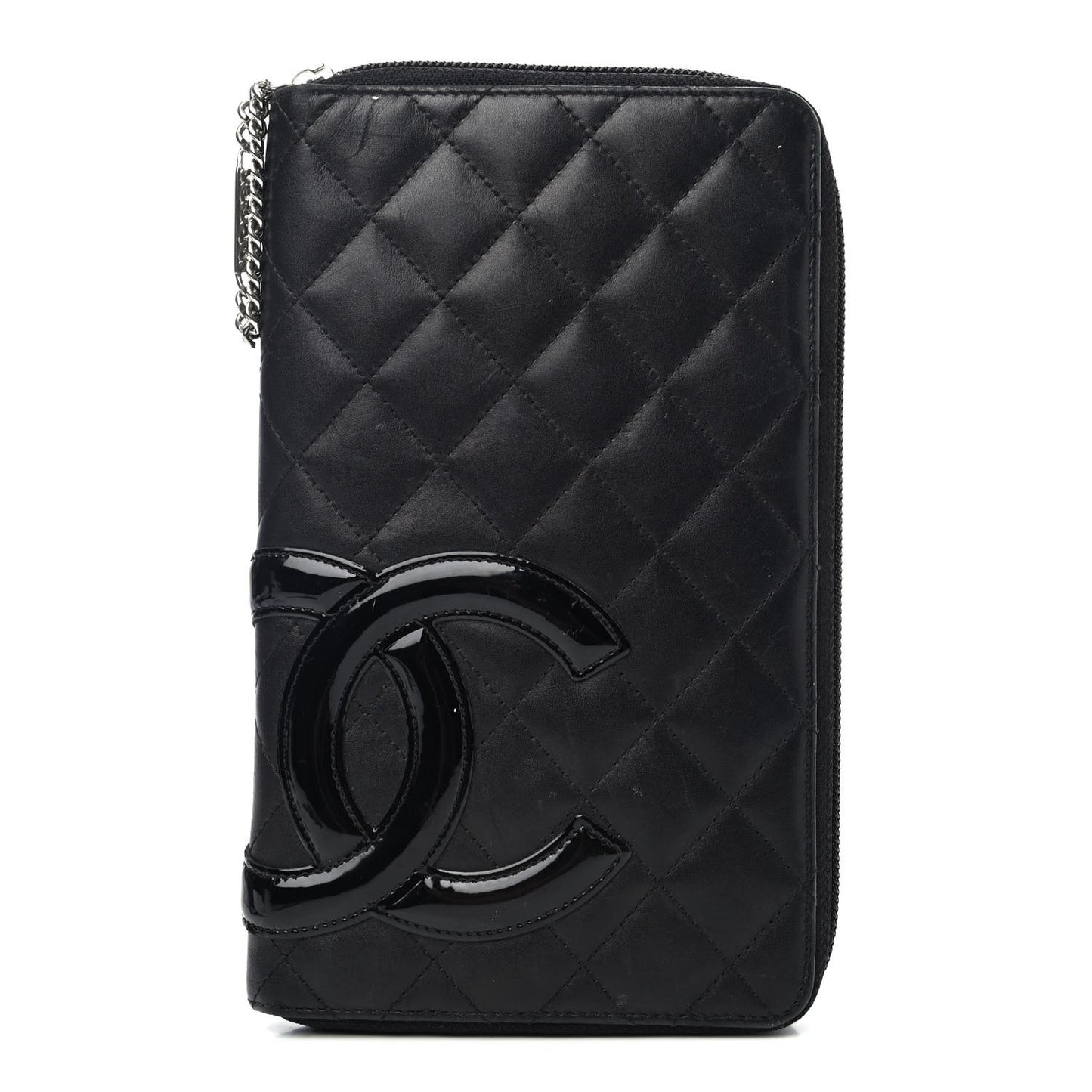 Calfskin Quilted Cambon Zip Around Organizer Wallet Black