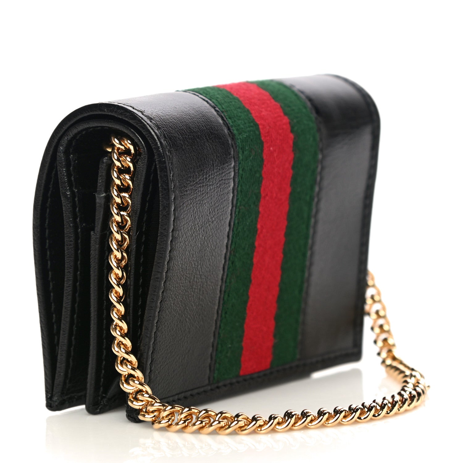 Gucci Calfskin Web Rajah Chain Card Case Wallet Black 2 of 11