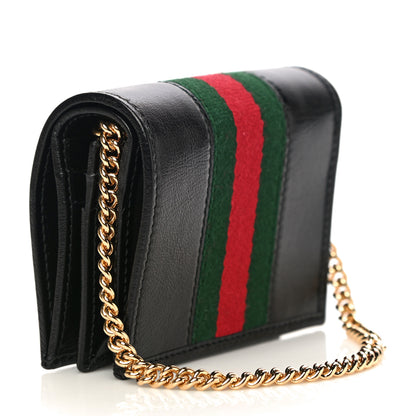 Gucci Calfskin Web Rajah Chain Card Case Wallet Black 2 of 11