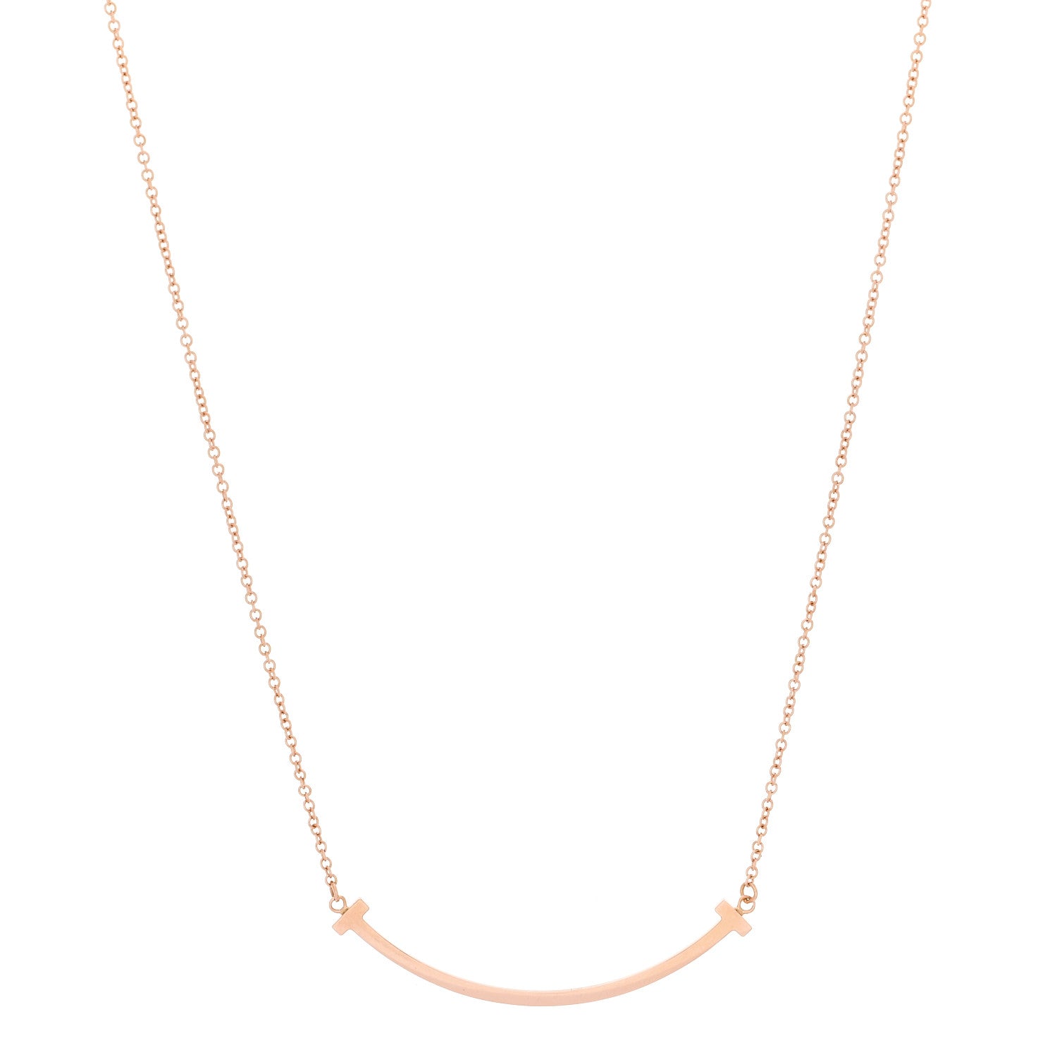 Tiffany 18K Rose Gold Small T Smile Pendant Necklace 1 of 6