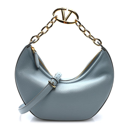 Valentino Garavani Grainy Calfskin Small Vlogo Moon Hobo Bag Blue 1 of 9