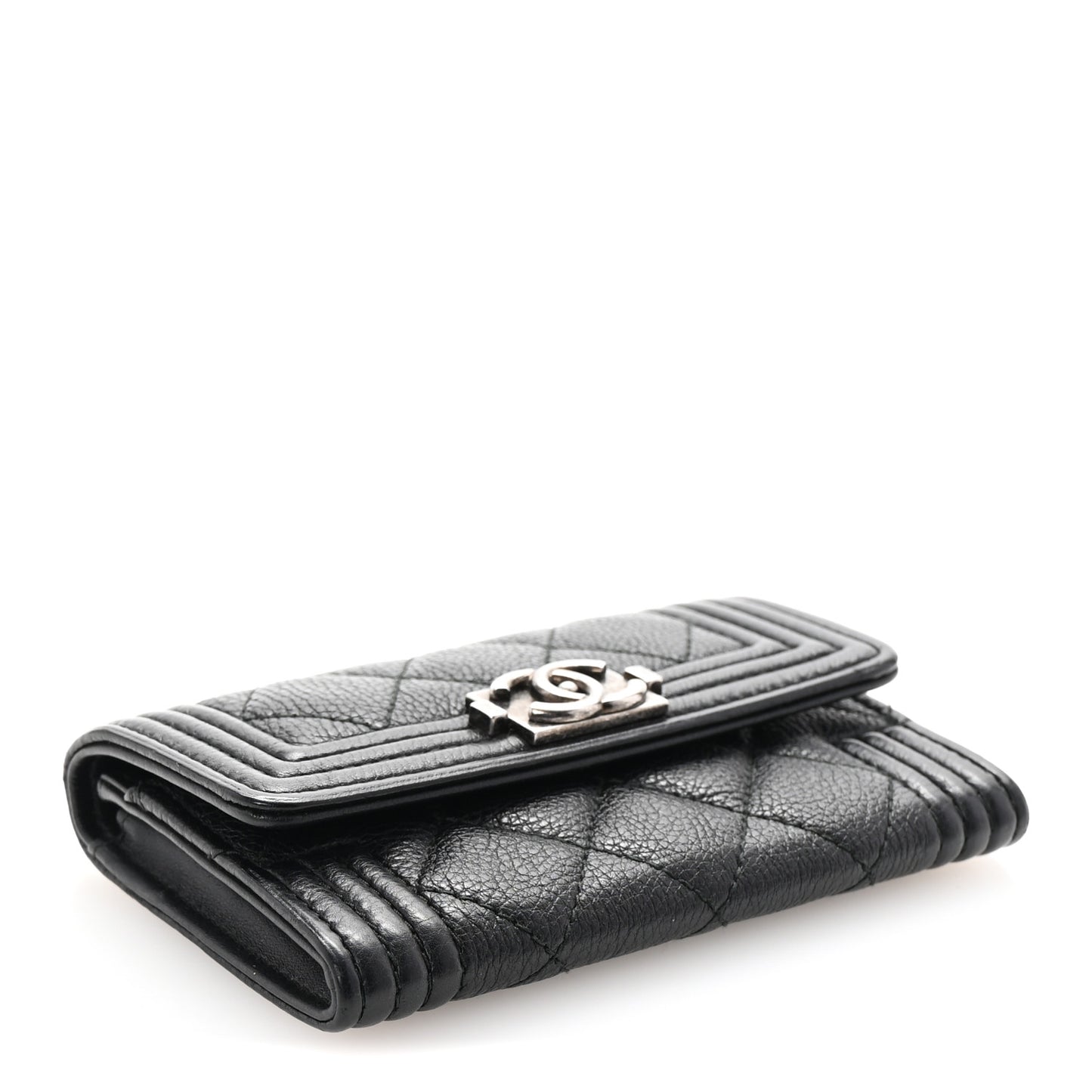 Caviar Quilted Boy Flap Card Holder Black