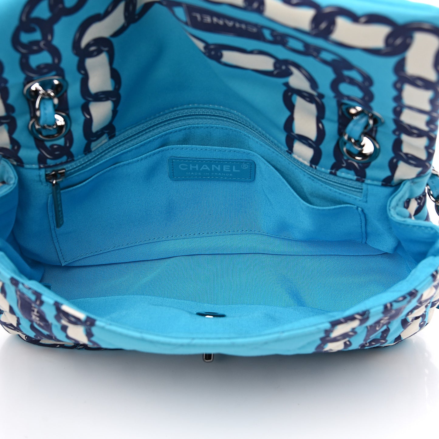 Silk Chain Printed Medium Single Flap Blue