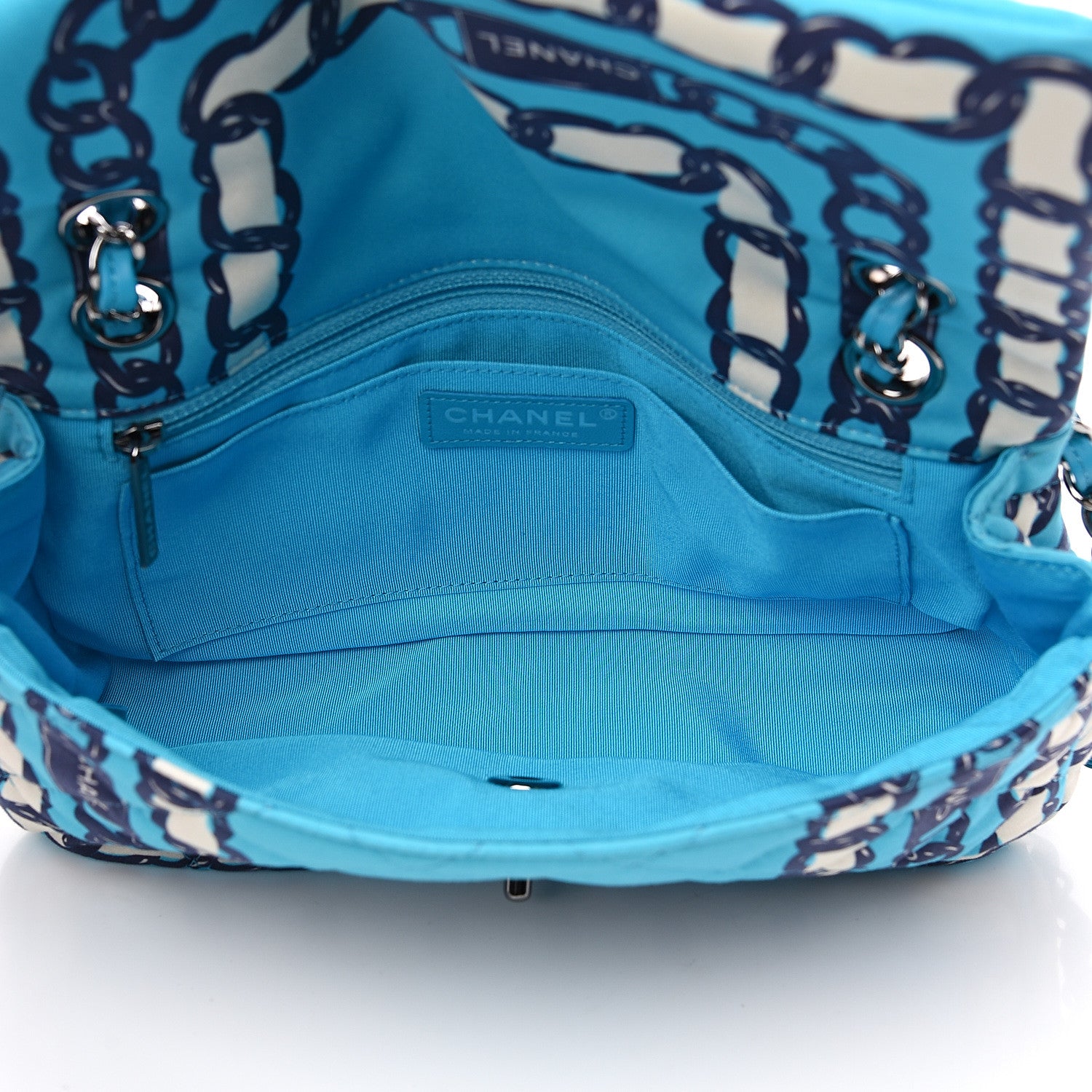 Chanel Silk Chain Printed Medium Single Flap Blue 4 of 8