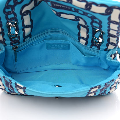 Chanel Silk Chain Printed Medium Single Flap Blue 4 of 8