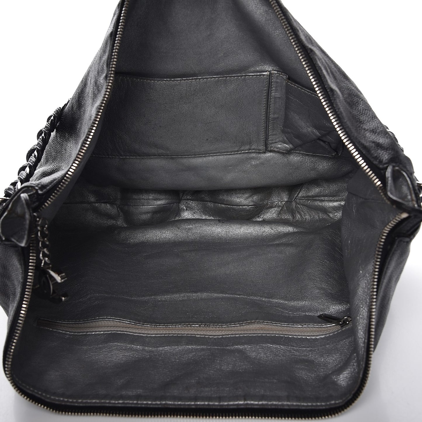Glazed Caviar Modern Chain Hobo Black