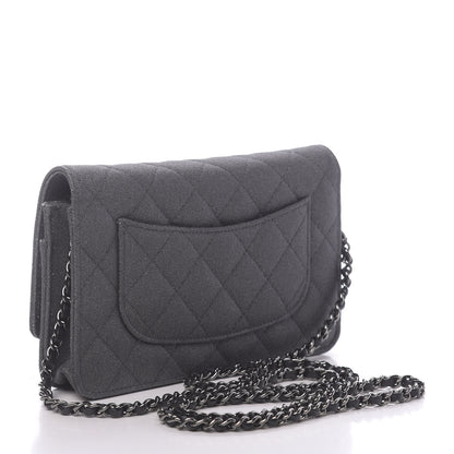 Chanel Metallic Canvas Quilted Space Charms Wallet On Chain WOC Grey 3 of 13
