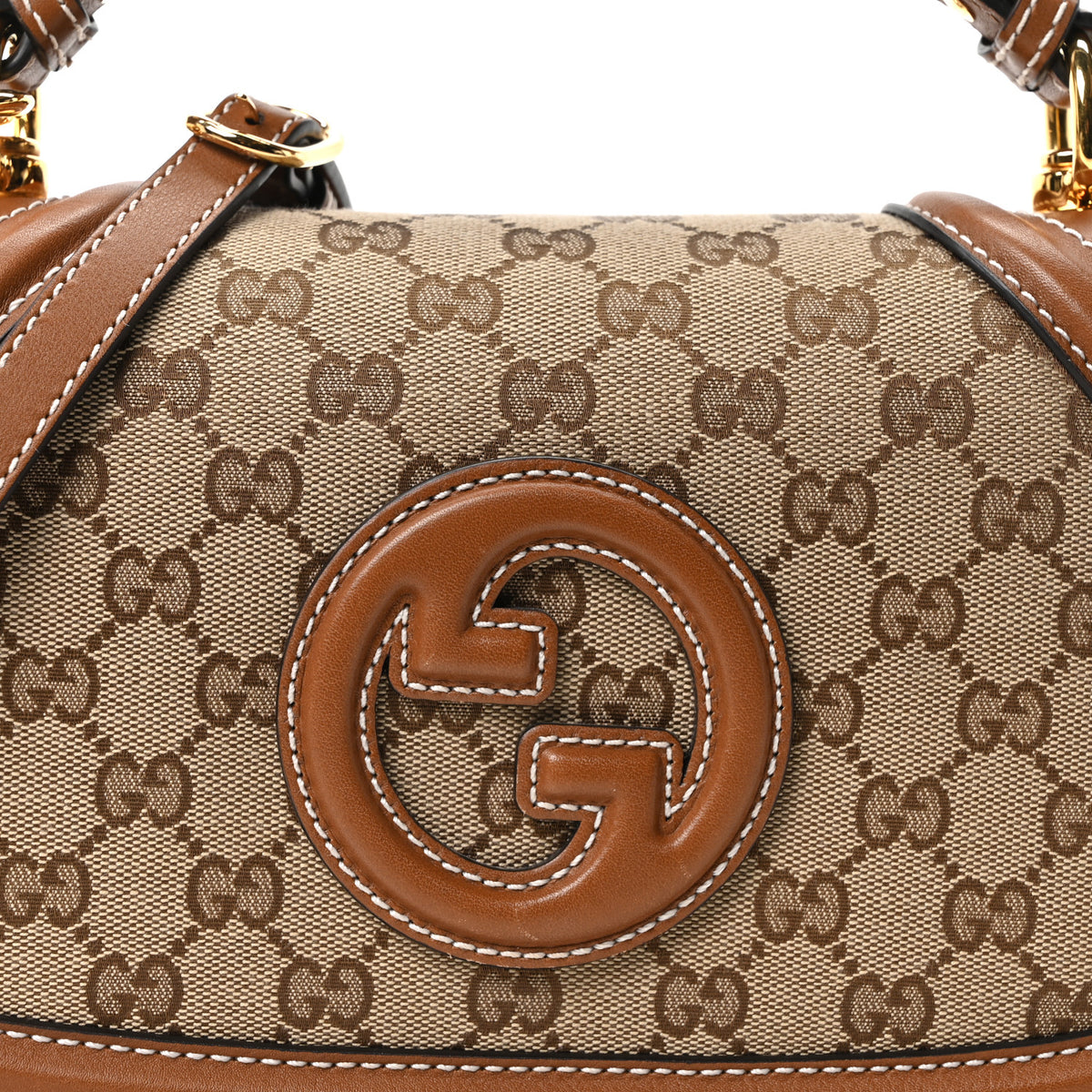 Gucci GG Monogram Calfskin Medium Blondie Top Handle Bag Beige Dark Brown 8 of 10