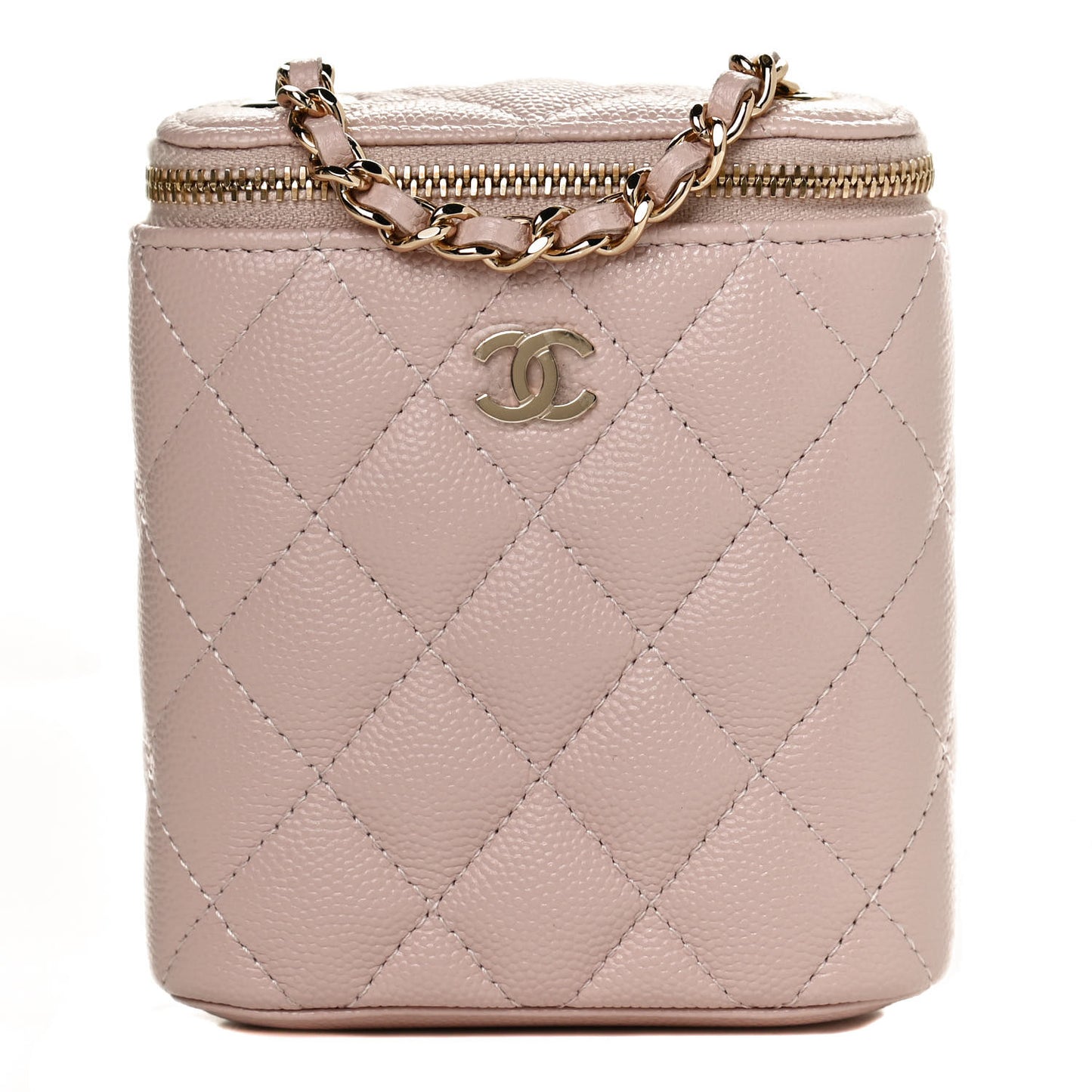 Caviar Quilted Small Vertical Coco Beauty Vanity Case With Chain Light Pink