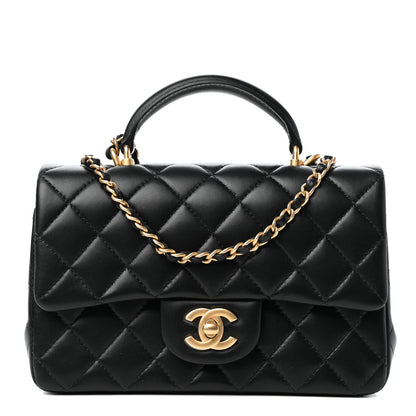Chanel Lambskin Quilted Mini Top Handle Rectangular Flap Black 1 of 12