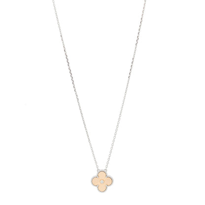 Van Cleef & Arpels 18K White Rose Gold Diamond Guilloche Vintage Alhambra Pendant Necklace 1 of 5