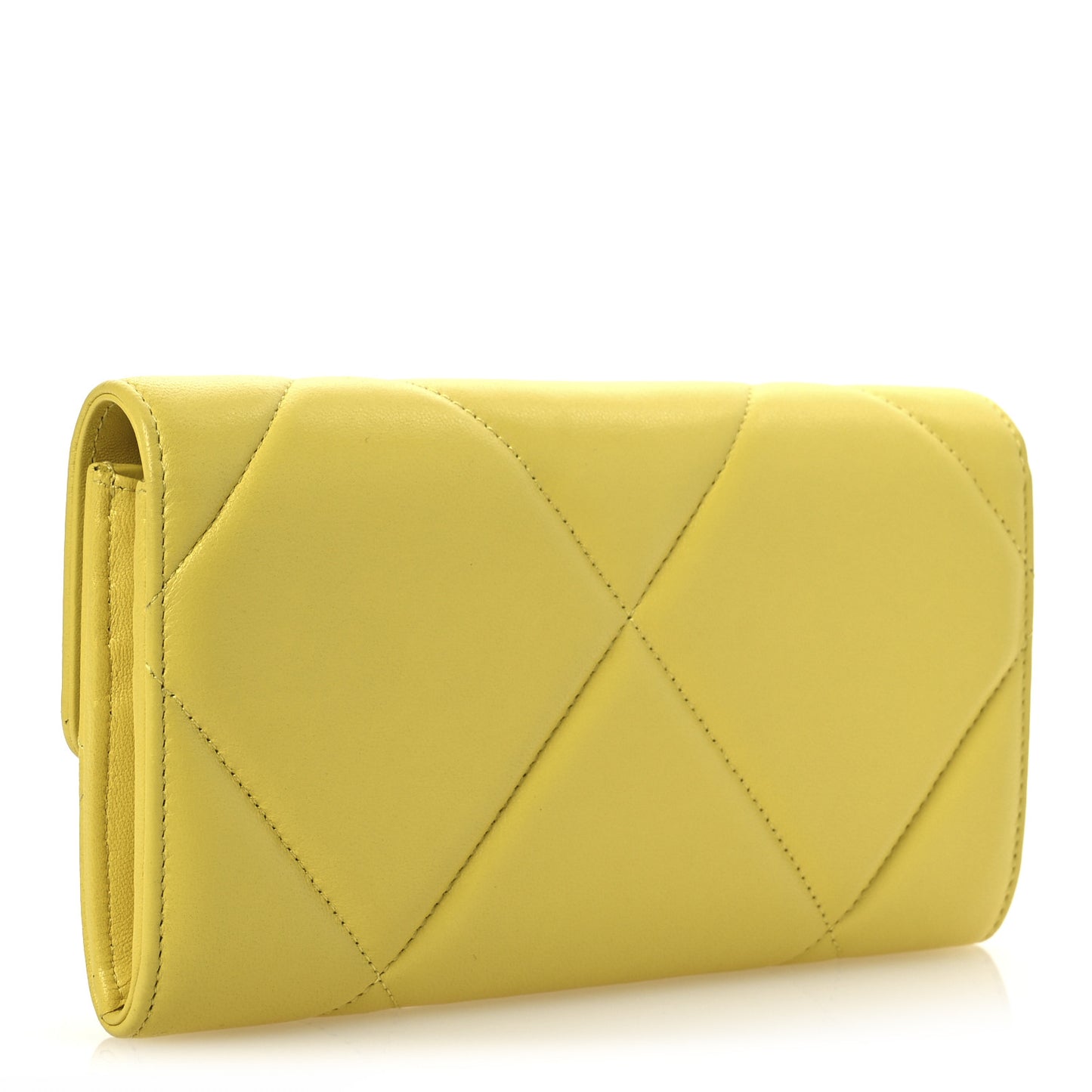Lambskin Quilted Chanel 19 Flap Wallet Yellow